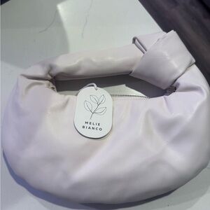 Melie Bianco Cream/light pink vegan leather crescent Hobo Bag